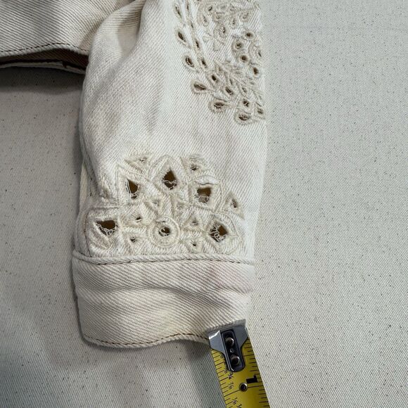 FREE PEOPLE Women Cream Denim Jean Jacket Size Small - Picture 5 of 10